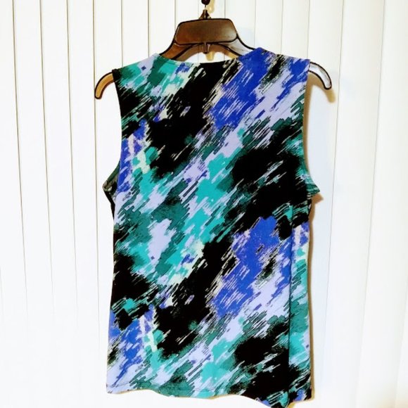 *DANA BUCHMAN*SLEEVELESS PLEATED TOP*V NECK*WOMEN SIZE S*ABSTRACT COLORS* - Picture 3 of 7